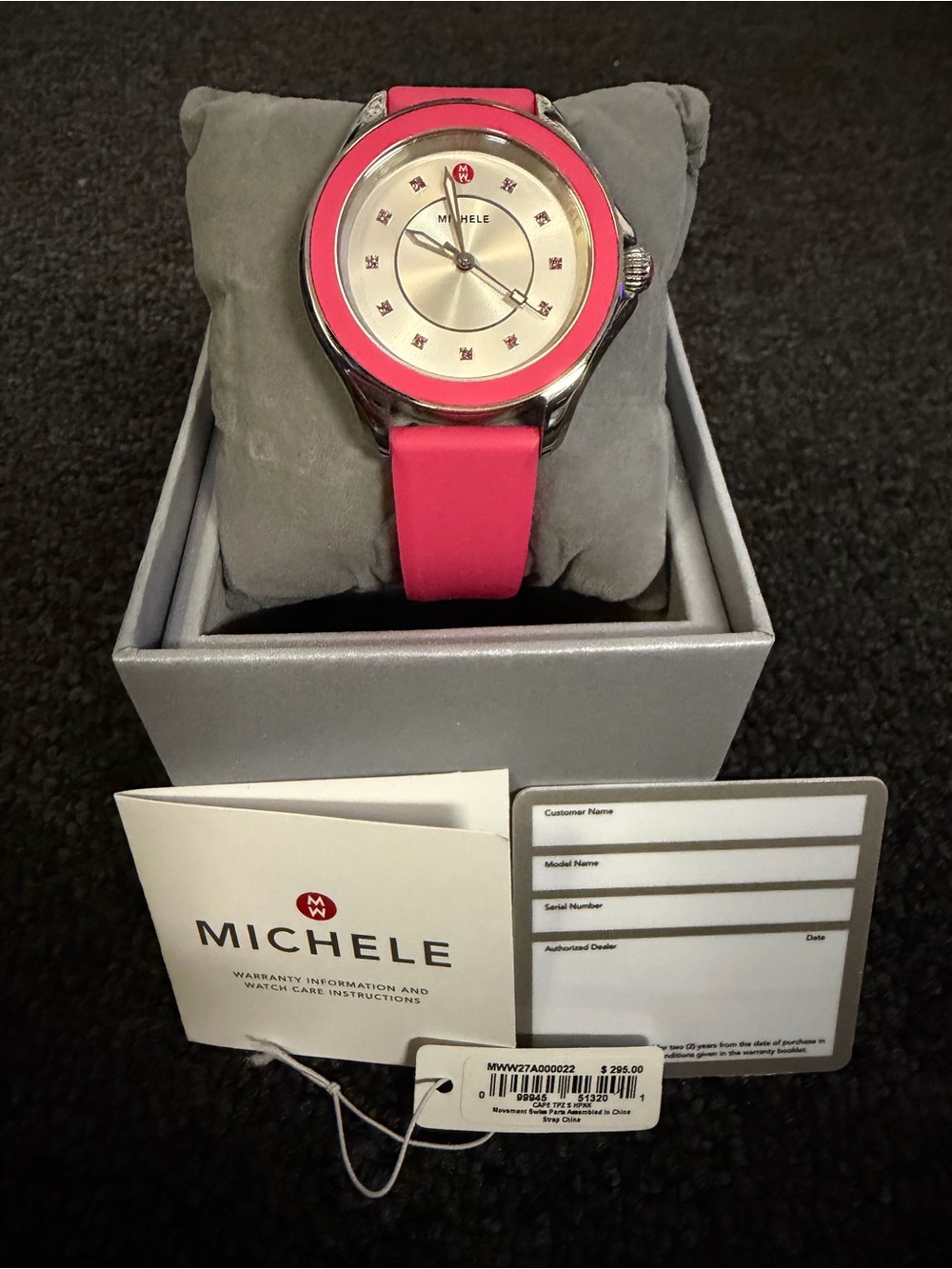 Michele Pink Bezel Silicone Strap Women's Watch